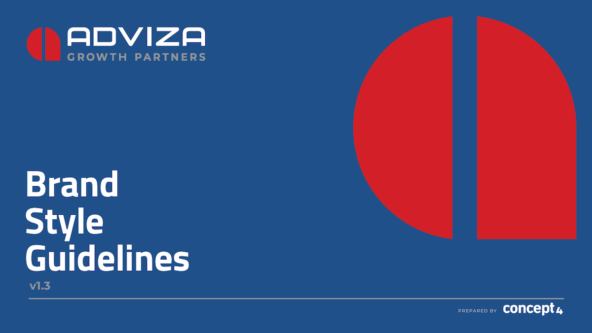 Adviza Growth Partners brand guide cover slide with text and red icon